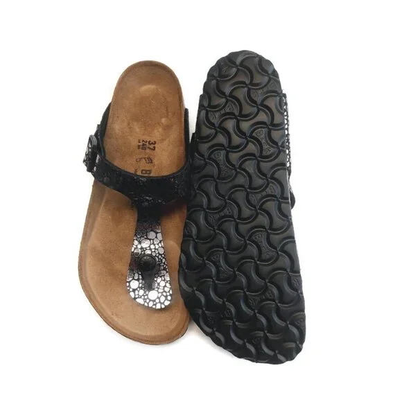 Birkenstock Gizeh Thong Sandals Womens 6-6.5 Black Metallic Stone EU 37 Regular - Picture 8 of 9